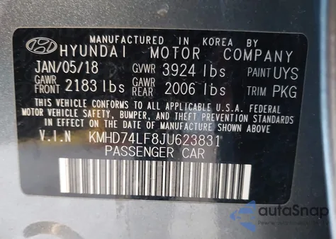 2018 Hyundai Elantra Se z USA, uszkodzony, nr VIN KMHD74LF8JU623831